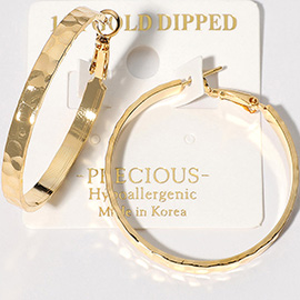 14K Gold Dipped Hammered Metal Hoop Earrings