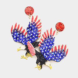 Glittered American USA Flag Eagle Dangle Earrings