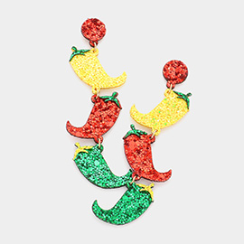 Glittered Triple Chili Pepper Link Dangle Earrings