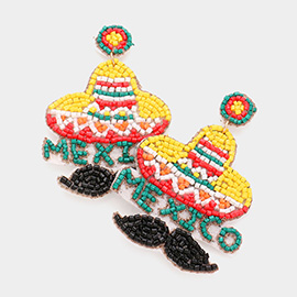 Felt Back Beaded Hat Mexico Message Mustache Dangle Earrings