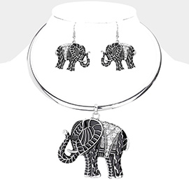Stone Embellished Elephant Pendant Necklace