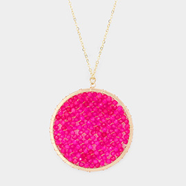 Faceted Bead Wrapped Round Pendant Long Necklace