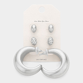 3Pairs - Metal Oval Hoop Earrings