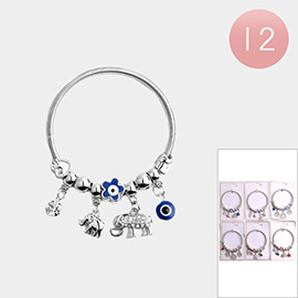 12PCS - Evil Eye Owl Elephant Tree of Life Charm Stretch Bracelets