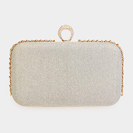 Chain Detailed Shimmery Evening Clutch / Crossbody Bag