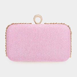 Chain Detailed Shimmery Evening Clutch / Crossbody Bag