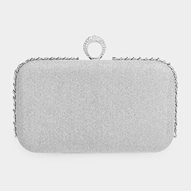 Chain Detailed Shimmery Evening Clutch / Crossbody Bag