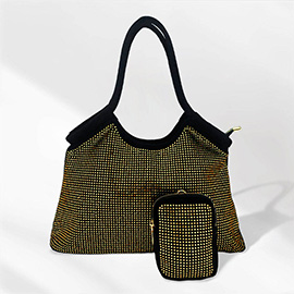 2PCS - Bling Shoulder Bag and Mini Pouch Bag Set