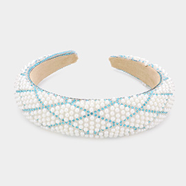 Rhinestone Pointed Pearl Cluster Padded Headband