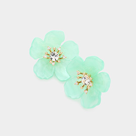 Stone Centered Resin Flower Stud Earrings