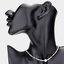 Pearl Accented Faceted Beaded Choker Necklace