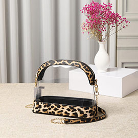 Leopard Patterned Faux Leather Transparent Crossbody Bag