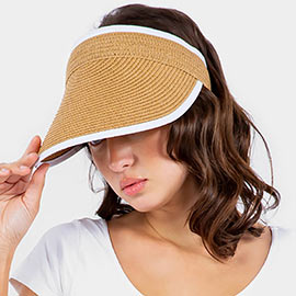 Solid Trimmed Straw Visor Sun Hat