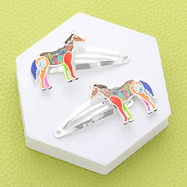 2PCS - Flower Patterned Horse Snap Hair Clips
