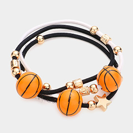 3PCS - Wood Basketball Metal Star Accented Stretch Bracelets