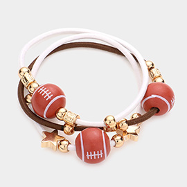 3PCS - Wood Football Metal Star Accented Stretch Bracelets