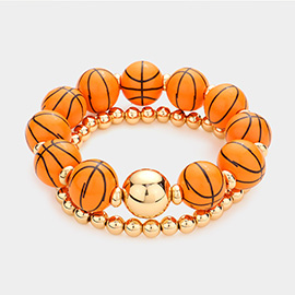 2PCS - Wood Basketball Metal Ball Stretch Bracelets