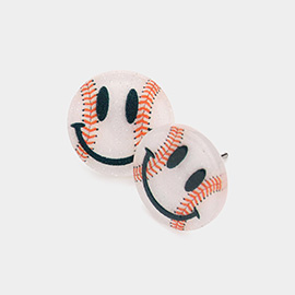 Smile Pointed Resin Baseball Stud Earrings