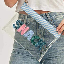 Snack Sequin Message Wristlet Transparent Clutch Bag