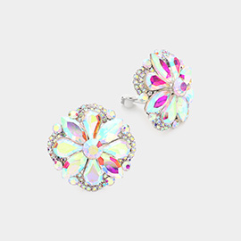 Multi Stone Floral Clip on Evening Earrings