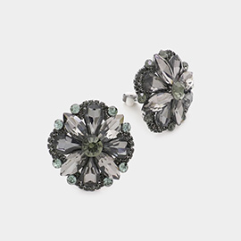 Multi Stone Floral Clip on Evening Earrings