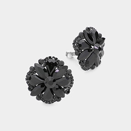 Multi Stone Floral Clip on Evening Earrings