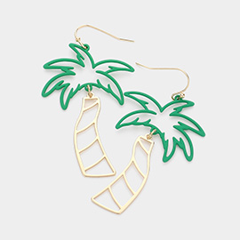 Metal Palm Tree Dangle Earrings