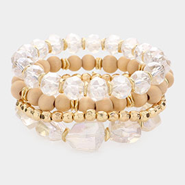 4PCS - Wood Ball Multi Beaded Stretch Bracelets