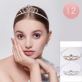 12PCS - Rhinestone Heart Crown Headbands
