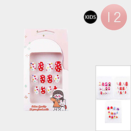 12Pack - Polka Dot Flower Avocado Star Jingle Bell Stripe Printed Press on Kids Press on Nail Set