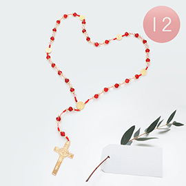 12PCS - Crucifix Pendant Beaded Y Rosary Necklaces