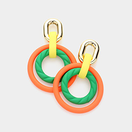 Polymer Clay Geometric Open Circle Link Dangle Earrings