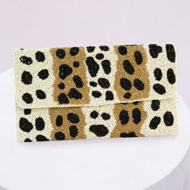 Animal Patterned Color Block Seed Beaded Clutch / Crossbody Bag