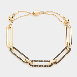 Rhinestone Embellished Open Oval Link Pull Tie Cinch Bracelet