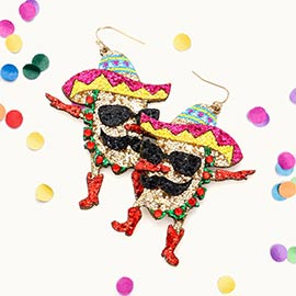 Glittered Hat Taco Dangle Earrings