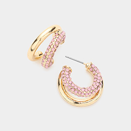 Rhinestone Embellished Split Metal Hoop Earrings