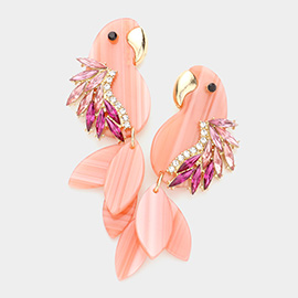 Stone Embellished Celluloid Acetate Parrot Dangle Earrings