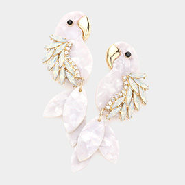 Stone Embellished Celluloid Acetate Parrot Dangle Earrings
