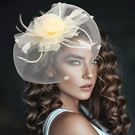 Mesh Flower Feather Fascinator / Headband