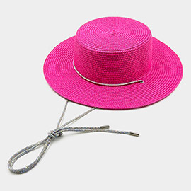 Bling Chin Tie Straw Sun Hat