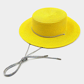 Bling Chin Tie Straw Sun Hat