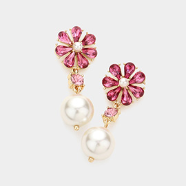Teardrop Cluster Flower Pearl Link Dangle Evening Earrings