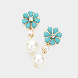 Teardrop Cluster Flower Pearl Link Dangle Evening Earrings