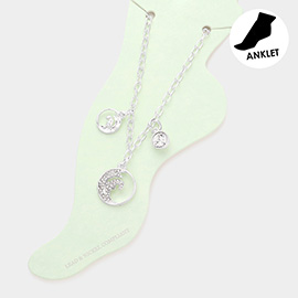 Rhinestone Embellished Wave Charm Anklet