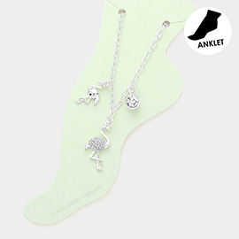 Rhinestone Embellished Flamingo Charm Anklet