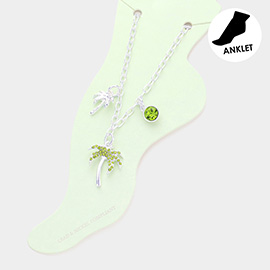 Rhinestone Embellished Palm Tree Charm Anklet