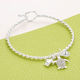 Rhinestone Embellished Turtle Charm Hook Bracelet