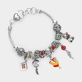 Jan 28 Fortune Cookie Rooster Chain Cat Multi Bead Bracelet