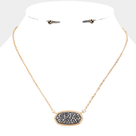 Rhinestone Embellished Hexagon Pendant Necklace