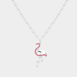 Rhinestone Embellished Metal Flamingo Pendant Necklace